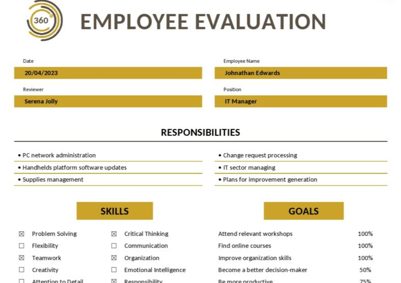 360 Degree Employee Evaluation Template