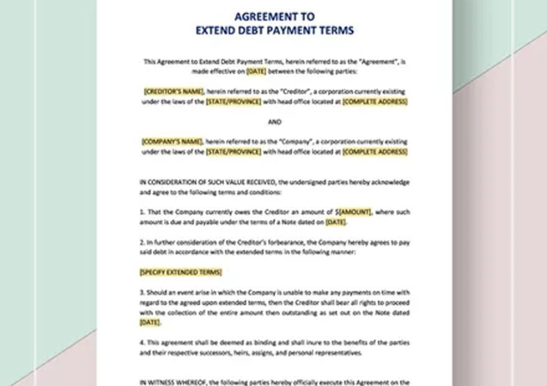 Agreement to Debt Payment Extension Terms