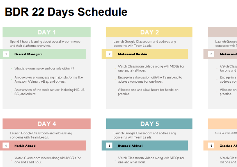BDR 22 Days Schedule