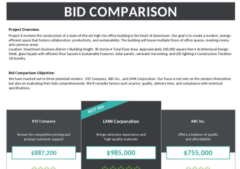 Bid Comparison Template
