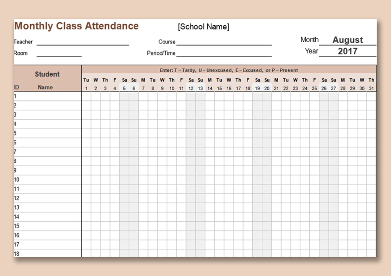 Class attendance monthly