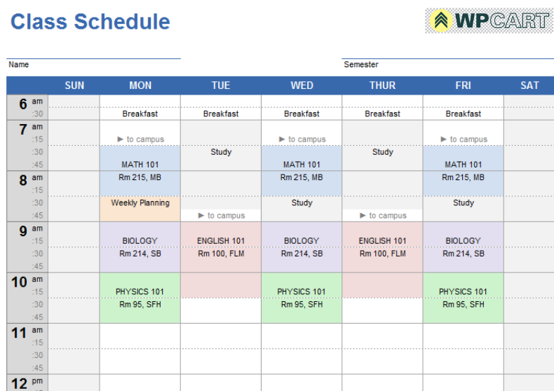 Class schedule