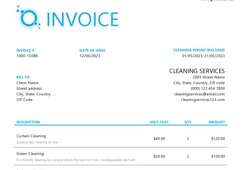 Cleaning Invoice Template