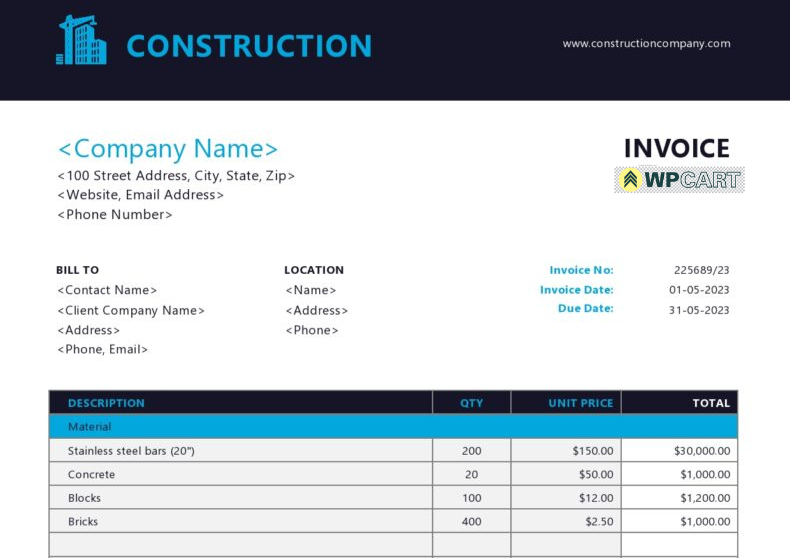 Construction Invoice Template