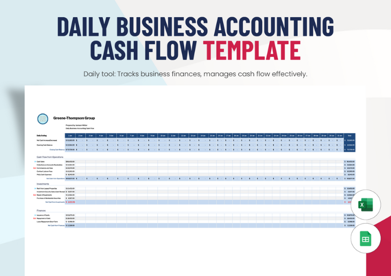Daily Business Accounting Cash Flow Template