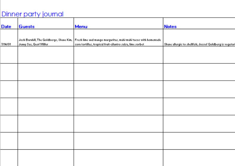 Dinner Party Journal