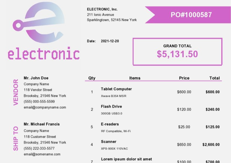 Electronic Purchase Order Template