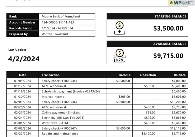 Financial Ledger Template