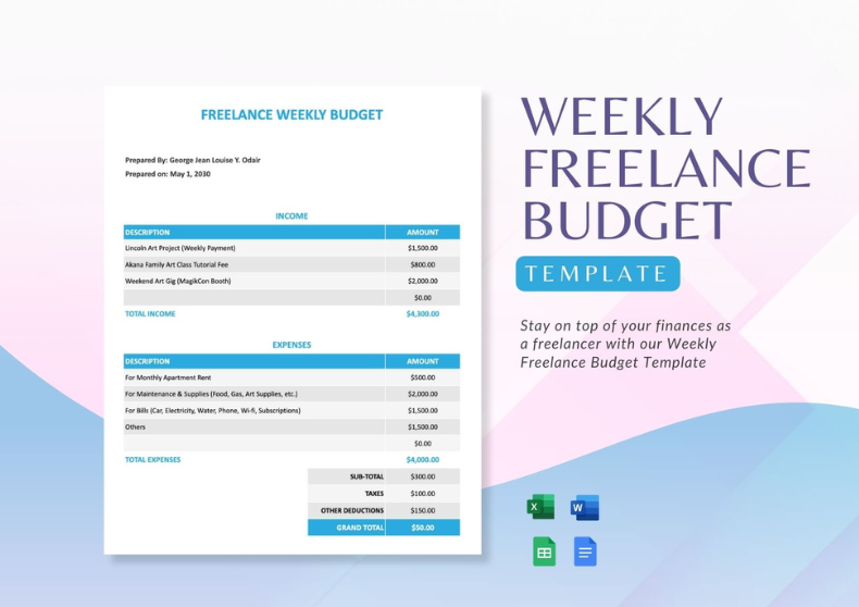 Free Weekly Freelance Budget Template