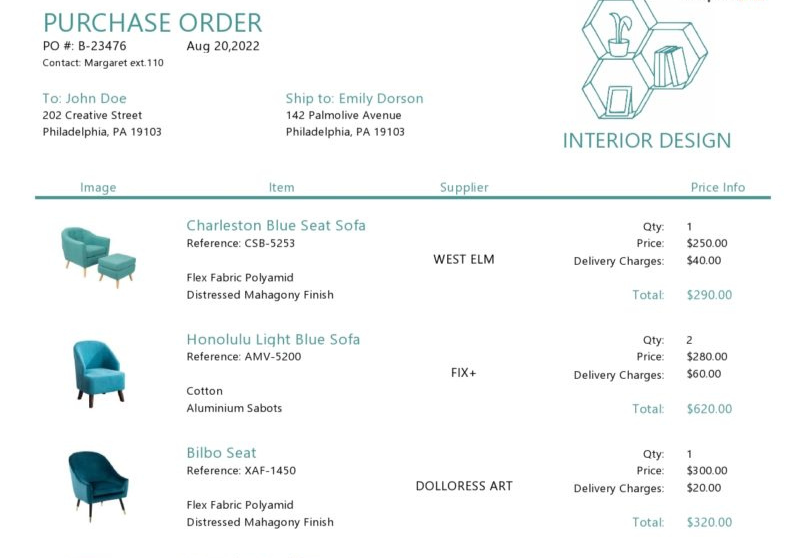 Interior Design Purchase Order Template