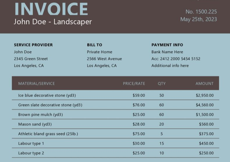 Landscaper Invoice Template