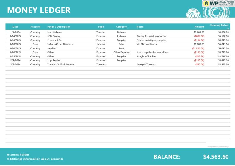 Money Ledger Template