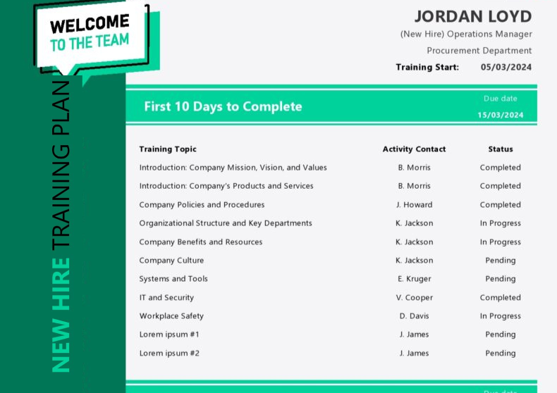 New Hire Training Plan Template