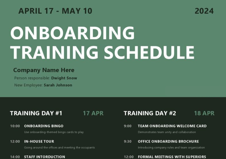 Onboarding Training Schedule Template