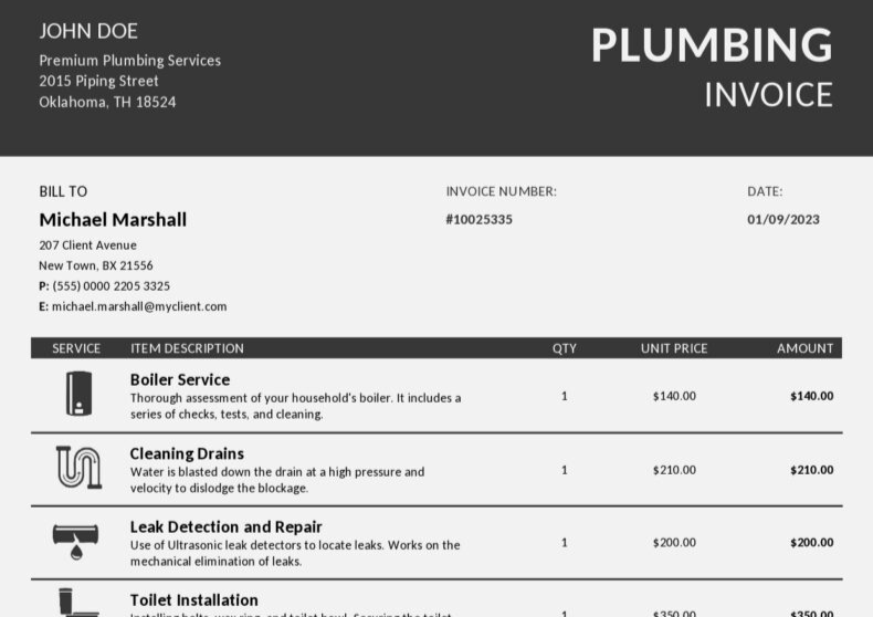 Plumbing Invoice Template