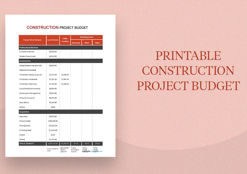 Printable Construction Project Budget Template
