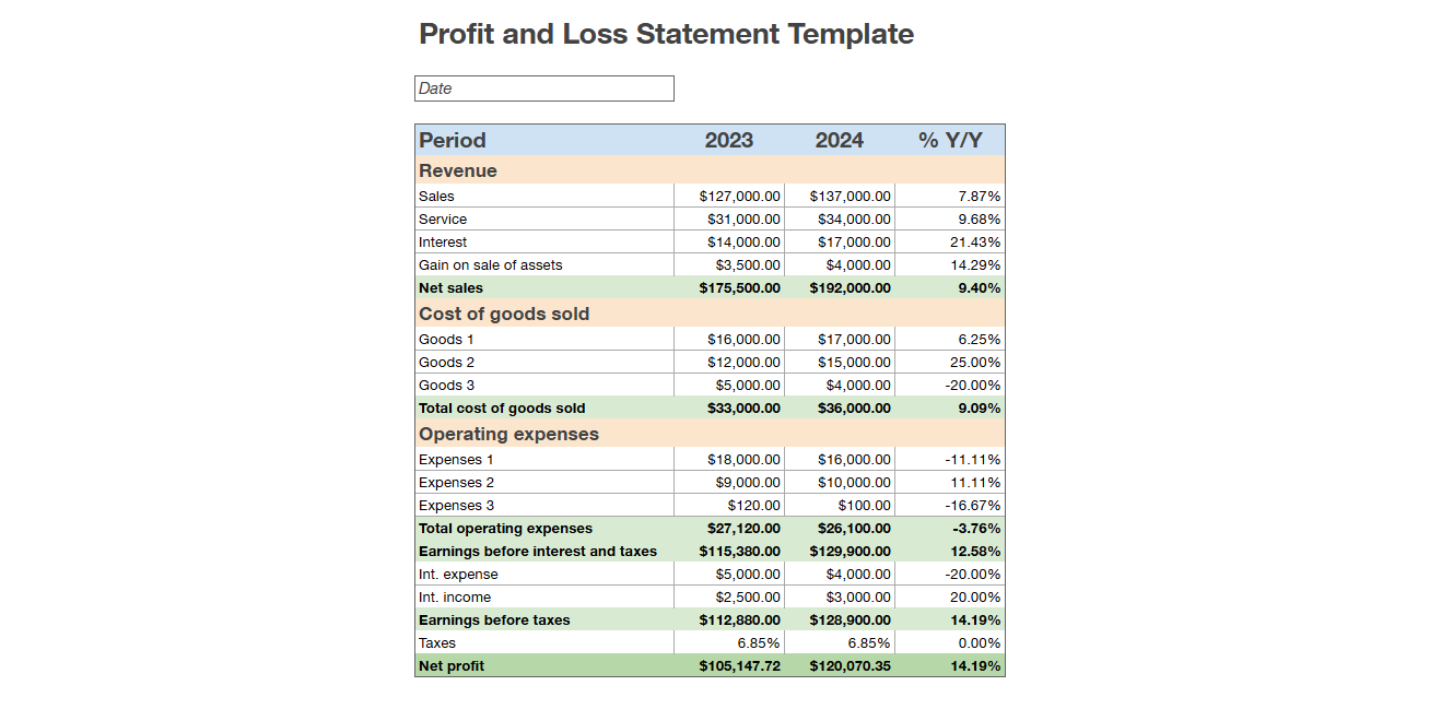 Profit & Loss Sheet