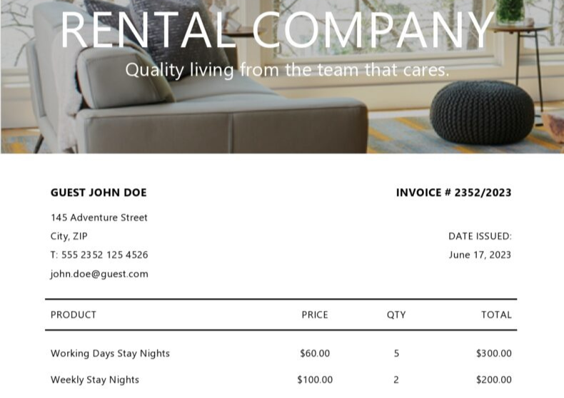 Rental Invoice Template