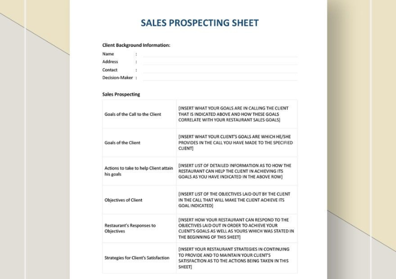 Sales Prospecting Sheet