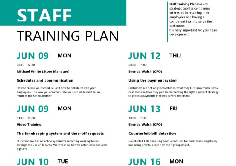 Staff Training Plan Template