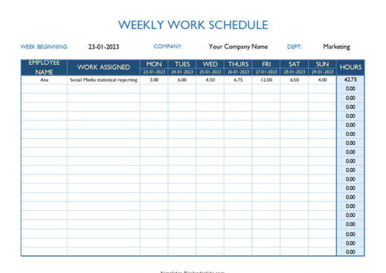 WEEKLY WORK SCHEDULE
