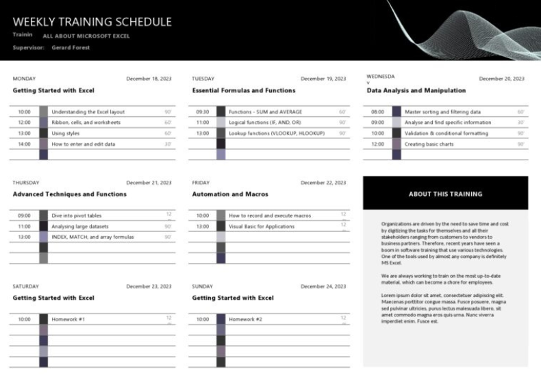 Weekly Training Schedule Template