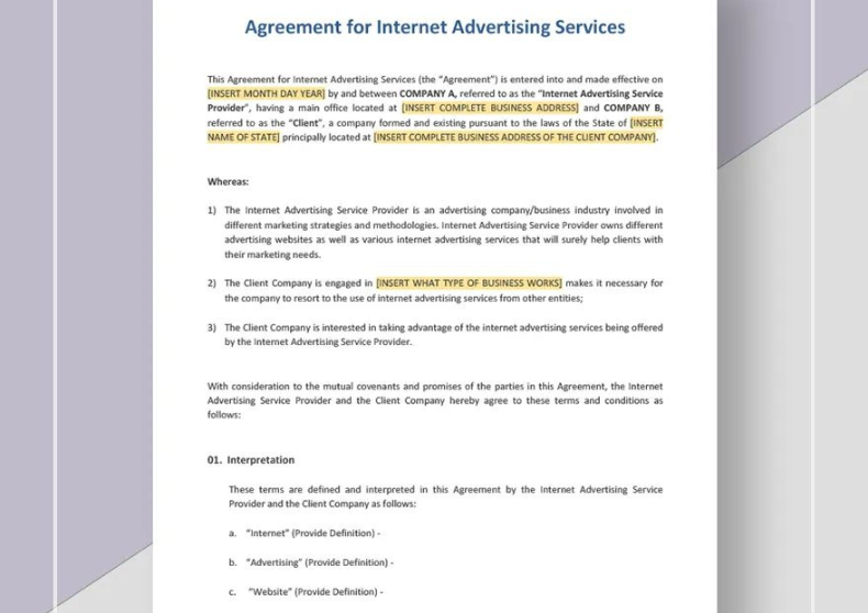 Agreement for Internet Advertising Services
