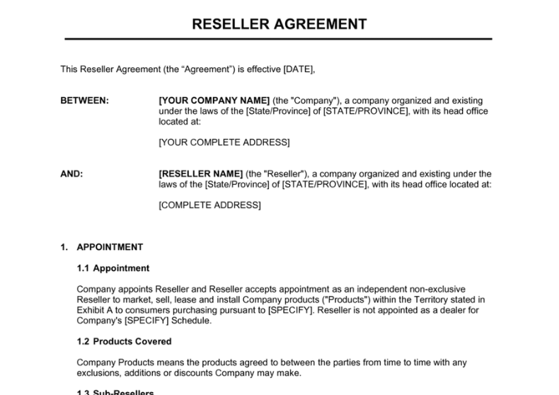 Agreement for Reseller