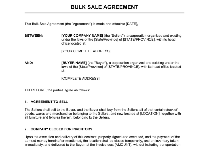 Bulk Sale Agreement