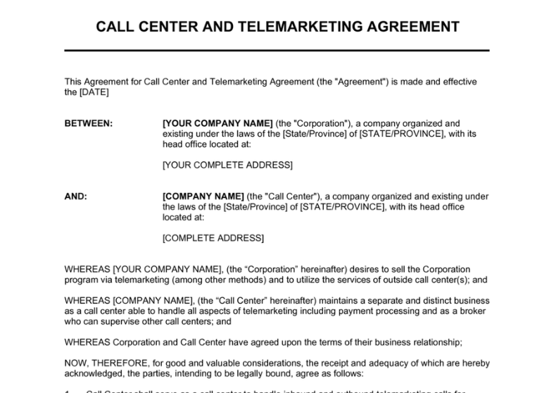 Call Centre and Telemarketing Agreement
