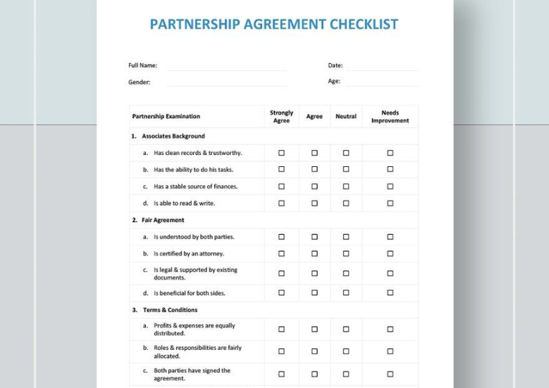 Checklist Partnership Agreement