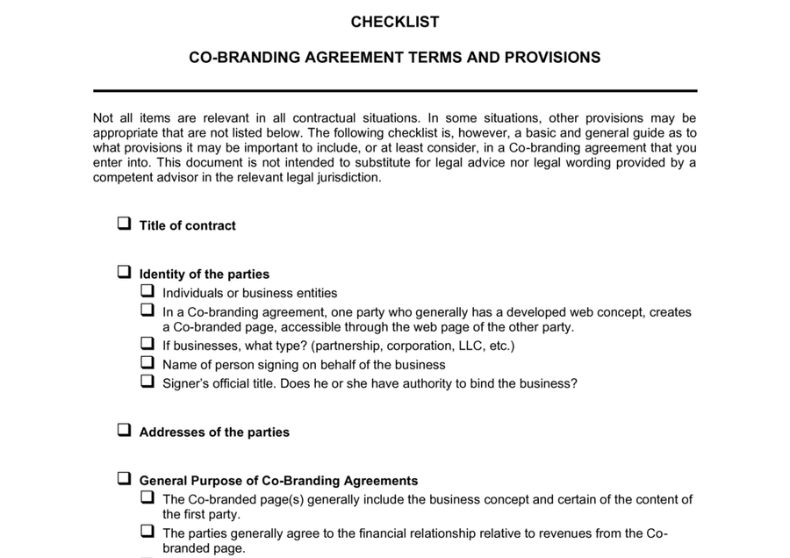 Checklist for a Co-Branding Agreement