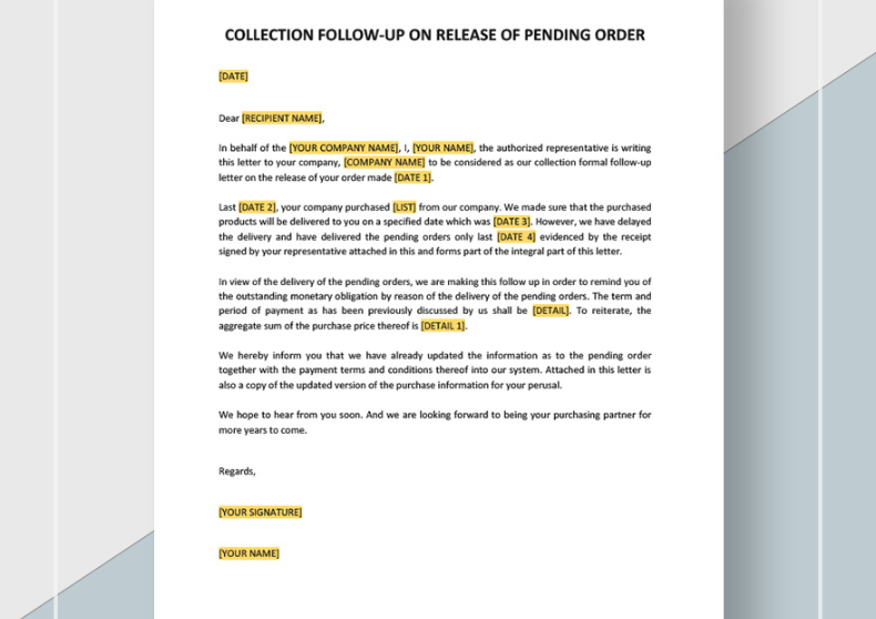 Collection Follow-Up on Release of Pending Order