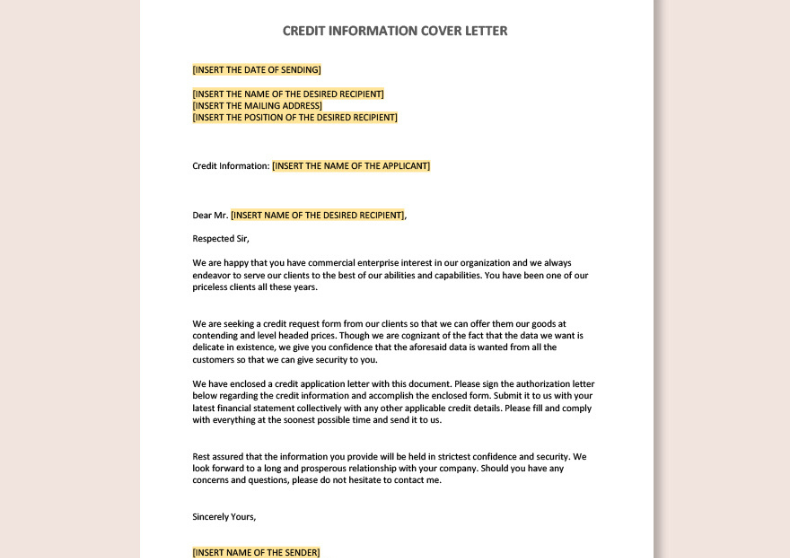 Credit Information Cover Letter