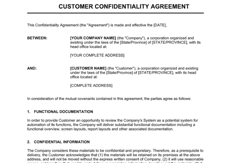 Customer Confidentiality Agreement