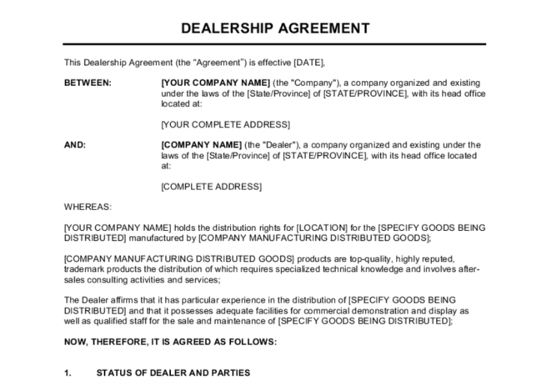 Dealership Agreement