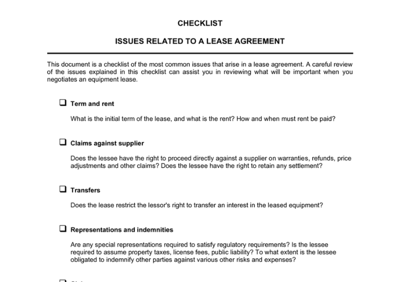 Equipment Lease Checklist