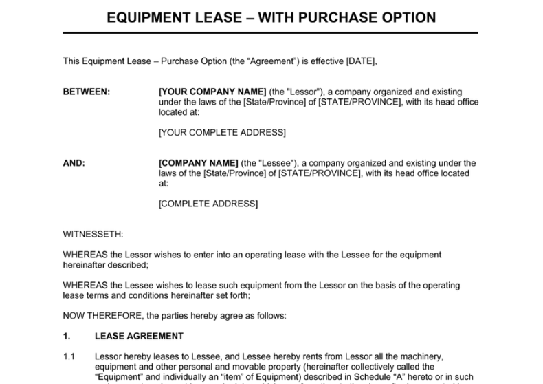 Equipment Lease With Purchase Option