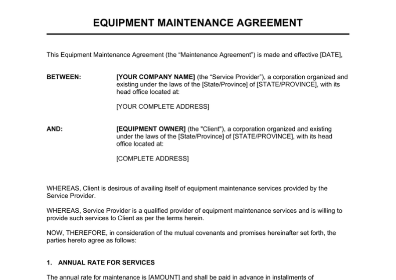 Equipment Maintenance Agreement