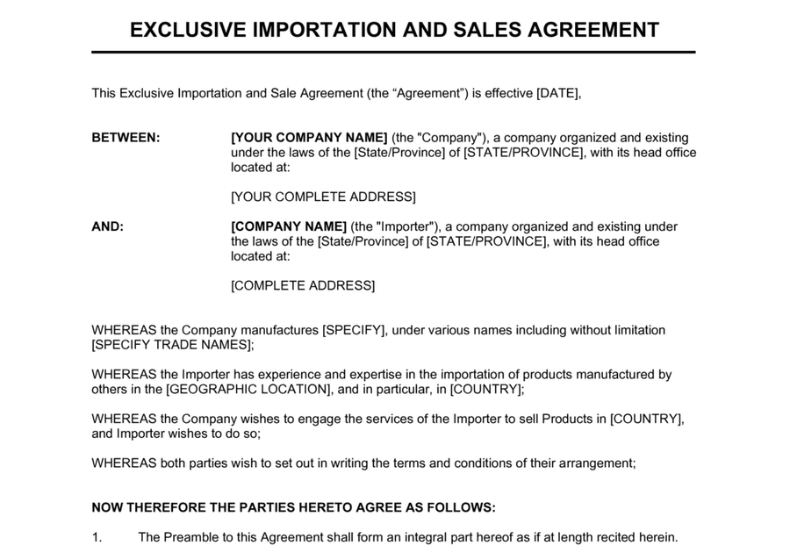 Exclusive Importation and Sales Agreement