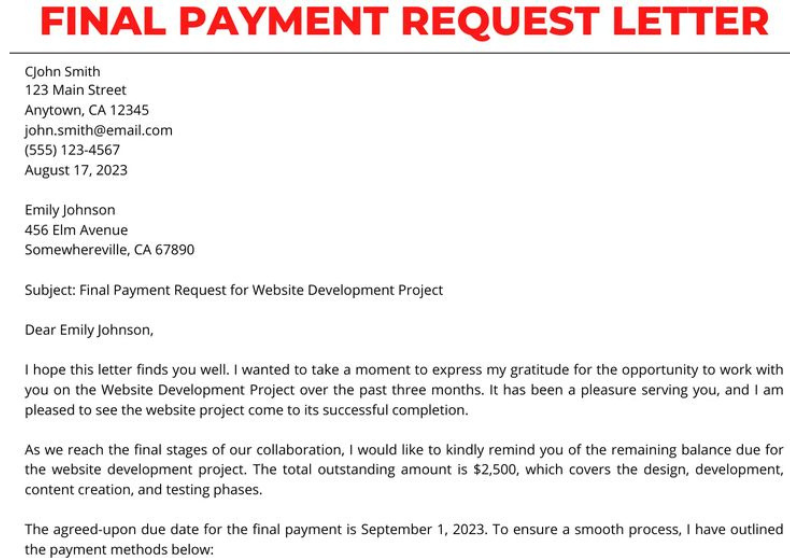 Final Request for Invoice Payment Letter