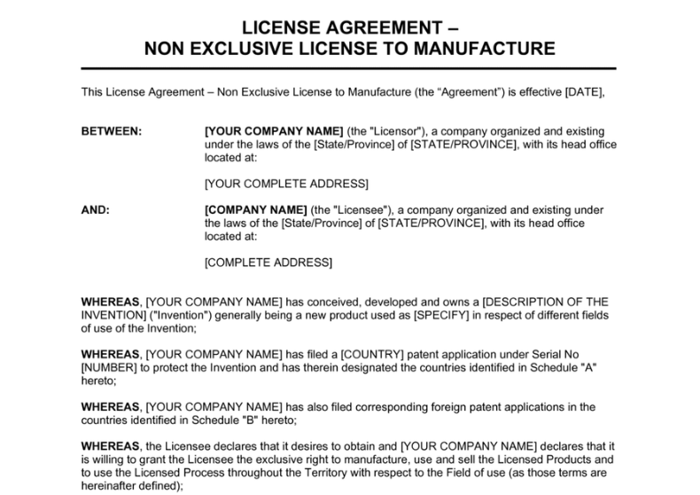 Licence Agreement Non-Exclusive Licence