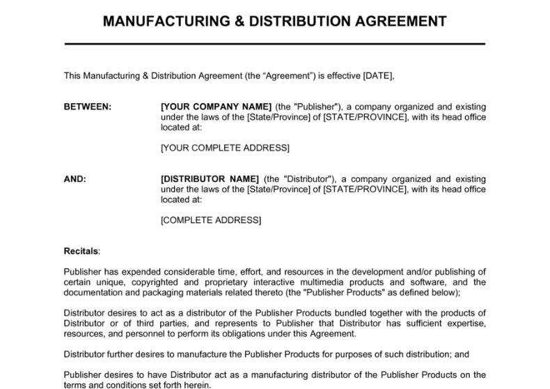 Manufacturing Distribution Agreement