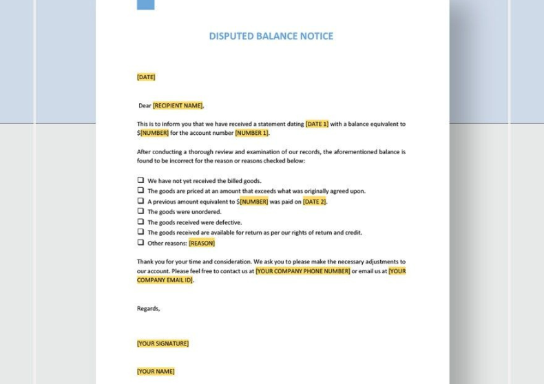 Notice of Disputed Balance