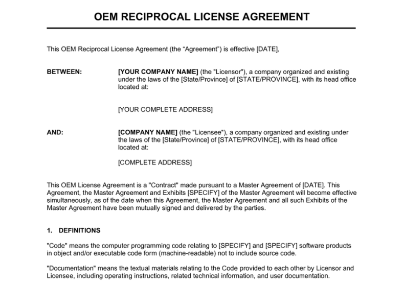OEM Reciprocal Licence Agreement