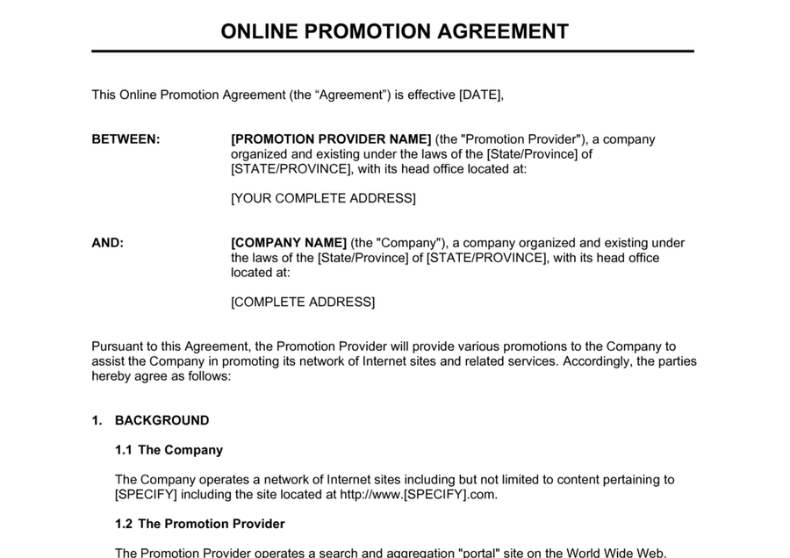 Online Promotion Agreement Template