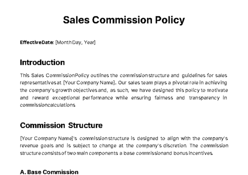 Policy for Commissions on Sales