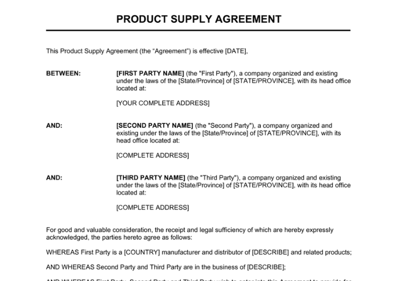 Product Supplier Agreement