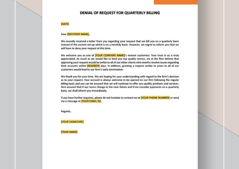 Refusal of Quarterly Billing Request