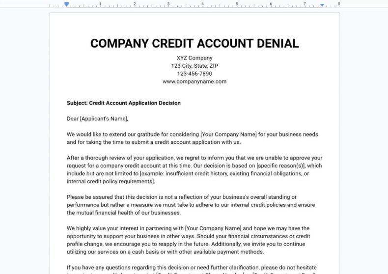 Rejection of Company Credit Account